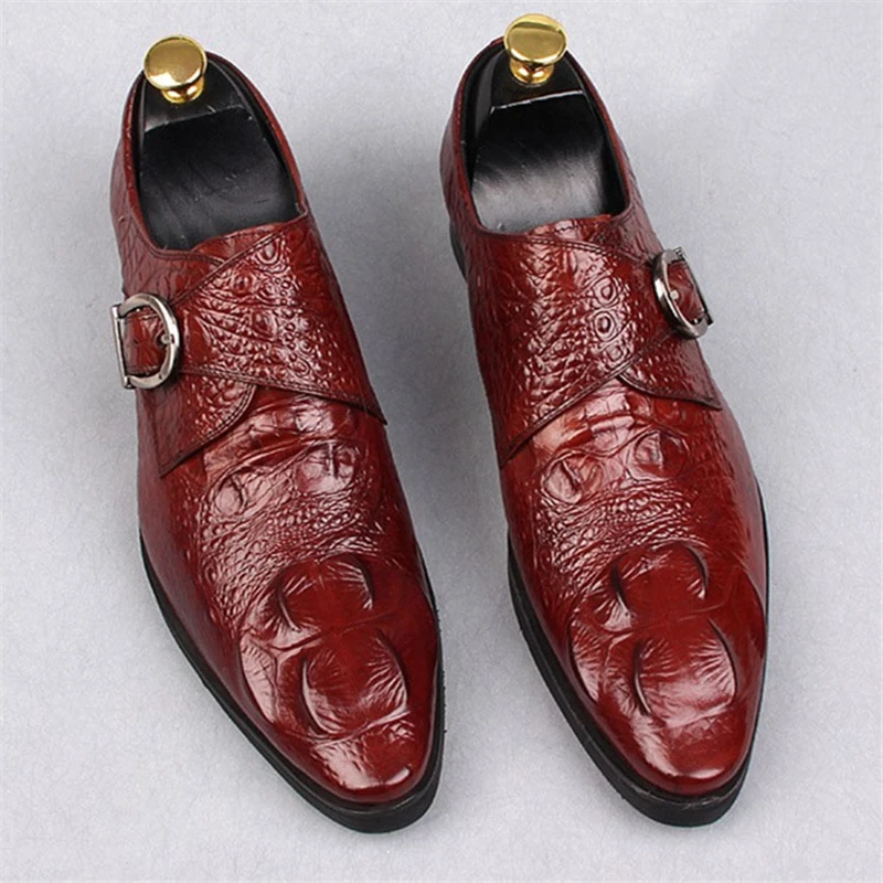 Fashion Men\'s Crocodile Grain Leather Dress Shoes Man Casual Pointed Toe Oxfords Mens Lace-Up Business Office Oxford Shoes