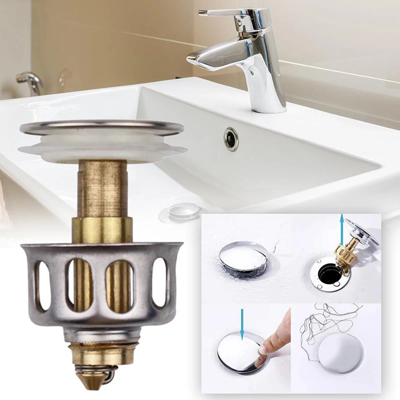 Stainless Steel Wash Basin Bounce Drain Filter Sink Drain Vanity Stopper Bathroom Accessories Bathtub Plug Trap Hair Catcher