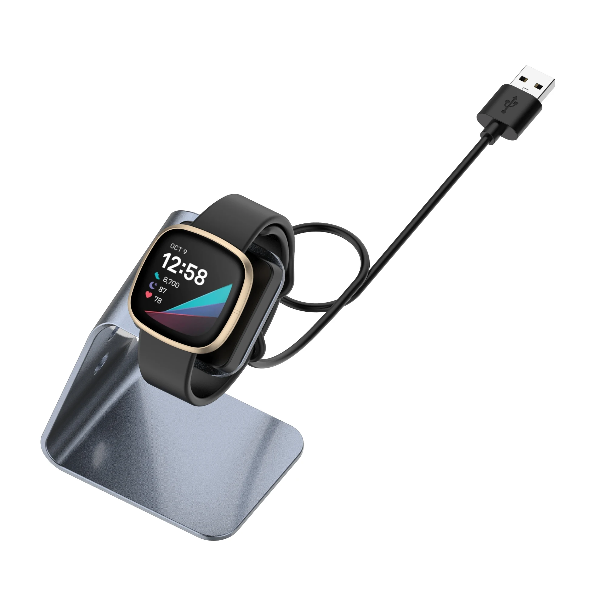 سبائك الألومنيوم حوض شحن USB مهد قفص الاتهام حامل ل Fitbit فيرسا 3 تحسس المغناطيسي شاحن حامل ل Fitbit تحسس ساعة ذكية