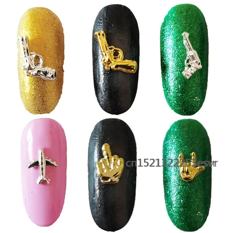 Gold 3D Nail Art Decoration Manicure Gel Alloy Charms/Decoration Pistol Nails Glitter Large Rhinestones Punk Nail Supplies