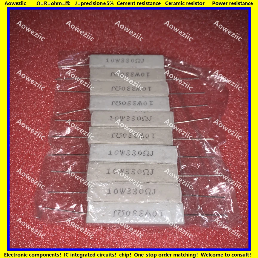 

10Pcs RX27 Horizontal cement resistor 10W 330 ohm 330 RJ 10W330RJ 10W330ohm Ceramic Resistance precision 5% Power resistance