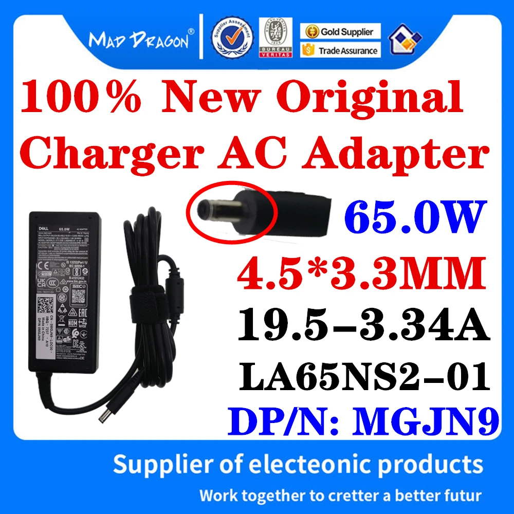 New Original MGJN9 0MGJN9 For Dell Inspiron 7460 7472 7560 Adapter 19.5-3.34A  65.0W 4.5*3.3mm LA65NS2-01 Laptop Power Charger