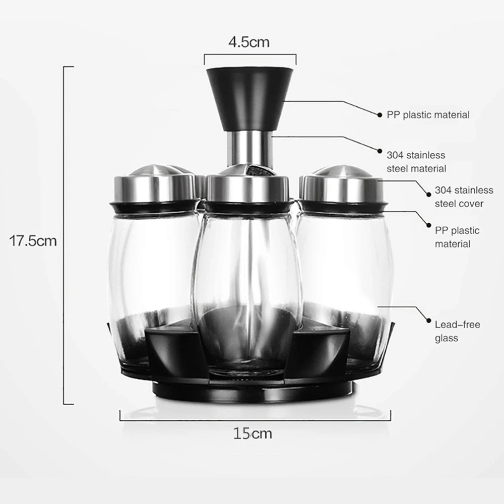 Rotating Glass Spice Jar Salt Holder Box Shaker For Spices Cans Container Pepper Spray Kitchen Seasoning Powder Storage Bottle