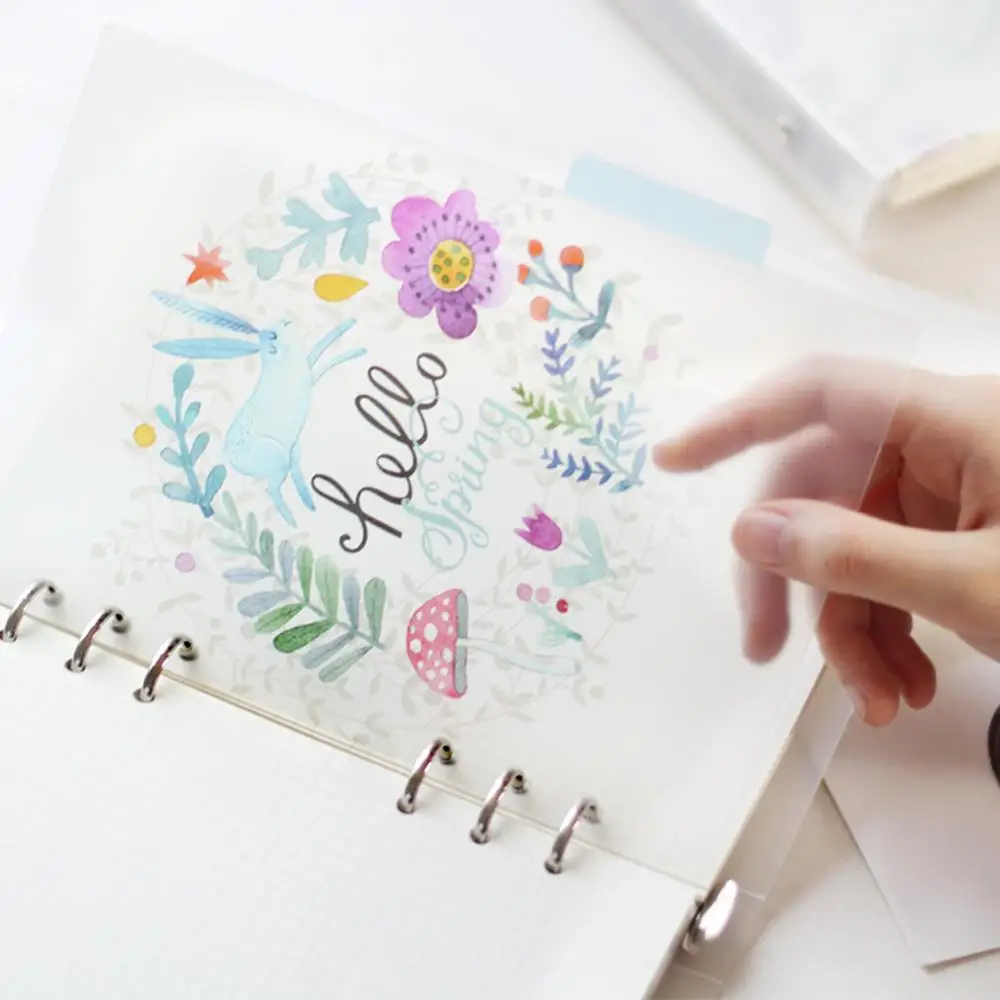 5Pcs A5/A6 Floral Category Planner Index Page Notebook Translucent 6-Hole Binder For Students Teachers Office Staff