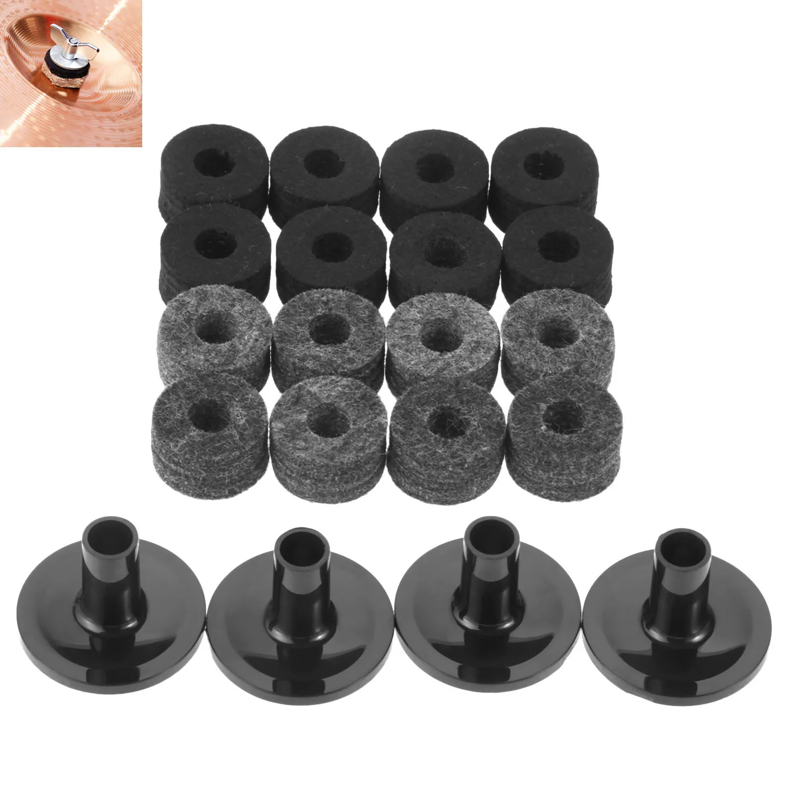 8Pcs Cymbal Stand 25mm Felt Washer + 2Pcs Cymbal Sleeves Replacement for Shelf Drum Kit