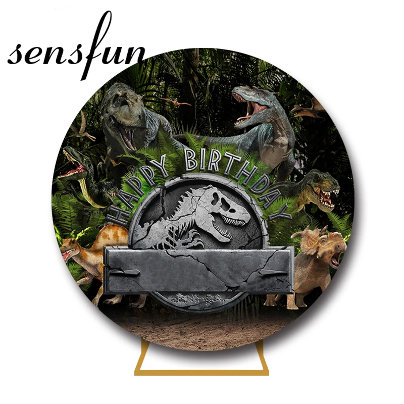 Sensfun Jurassic Park Dinosaur Party Round Backdrop Cover Boys Baby Shower Birthday Party Circle Photography Background Custom