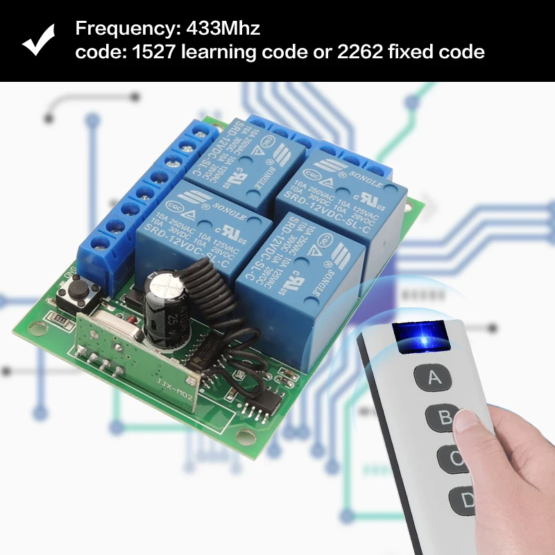 DieSe 433MHz Remote Control Switch DC 12V 10A 4CH Receiver Module Motor controller Transmitter 4buttons For Light/Fan/Smart Home
