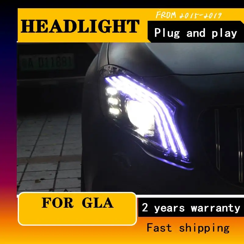 2PCS Headlights For Benz GLA 200 260 2015-2019 Maybach Version Head Lamp Lens With Blue Streamer ALL LED Dynamic Running Light