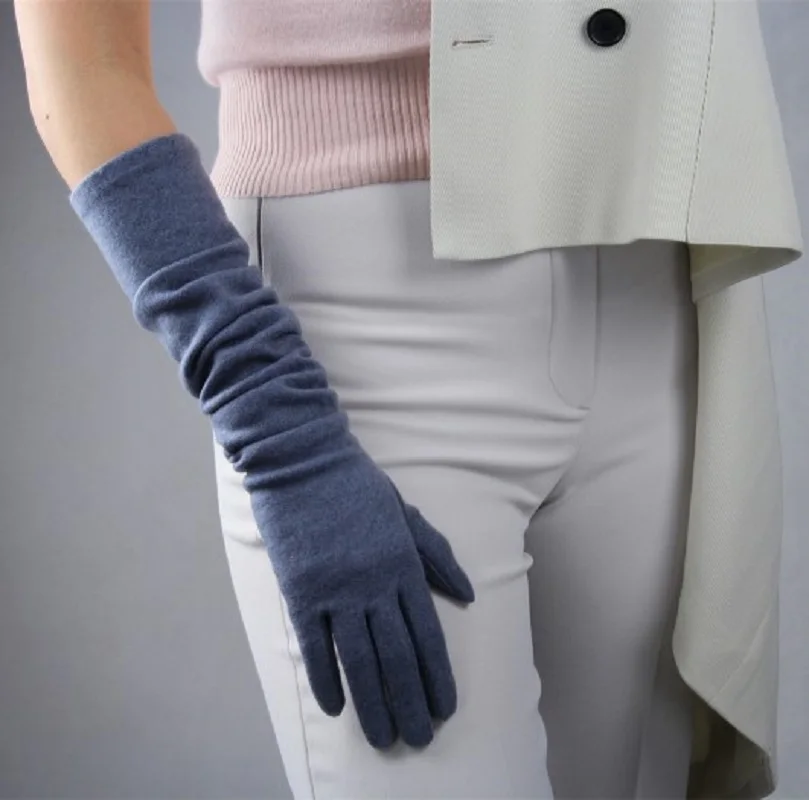 Gants chauds à écran tactile Long pour femme, 28/38/48cm, en coton tricoté, manches longues, doigt complet, collection automne-hiver