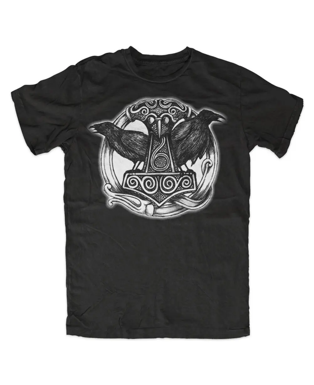 Hugin and Munin. Warriors Thor Hammer Odin Crow Vikinger Valhalla T-Shirt. Summer Cotton Short Sleeve O-Neck Mens T Shirt New