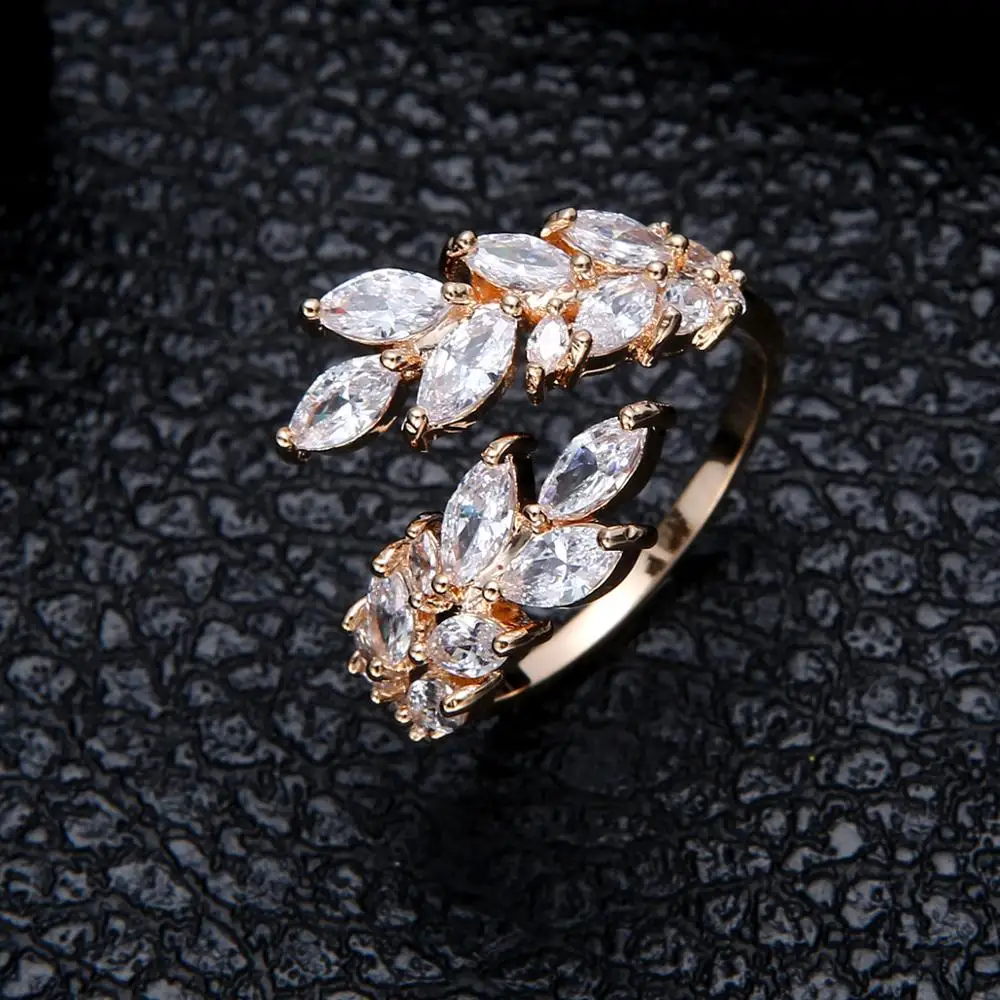 New Design Luxury AAA Zircon Olive Branch Statement Ring for Women Cubic Zircon Finger Rings Beads Charm Ring J1852