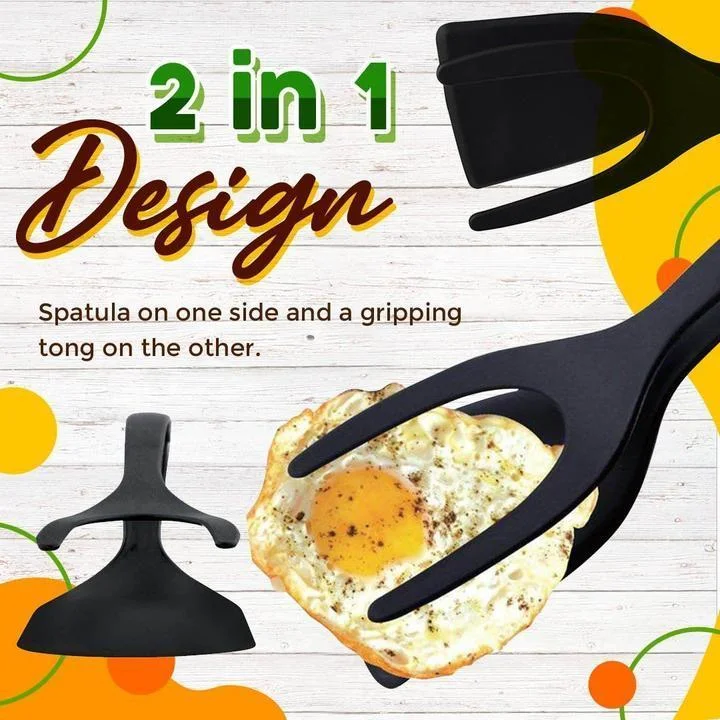 2 In 1 Grip Flip Tongs Egg Spatula Tongs Clamp Pancake Fried Egg French Toast Omelet Overturned Turner Kitchen Accessories