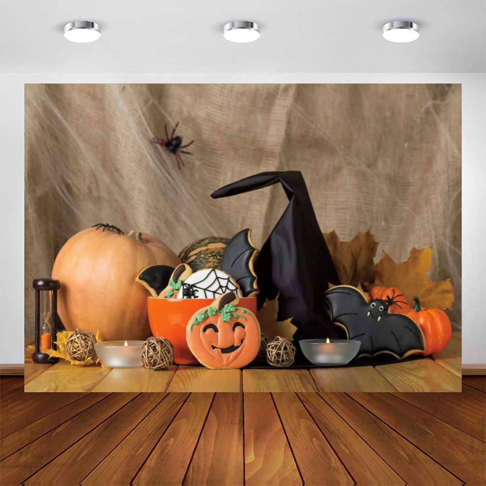 Yeele Halloween Background Photocall Pumpkin Spider Web Bat Plank Floor Candle Backdrop Photography Photo Studio Photophone