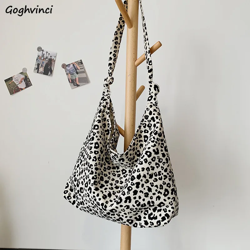 New Summer Canvas Shoulder Shopping Bags Women Leopard Underarm Handbags Large Capacity Korean Chic OL  Street Fashion