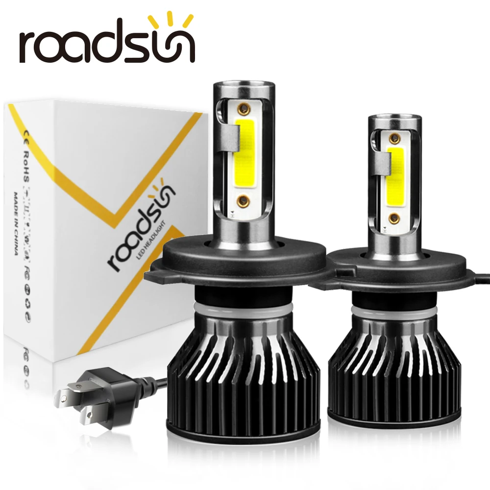 Roadsun-미니 H4 H7 LED 자동차 헤드라이트 전구, 12000LM 6000K H1 H3 H11 H13 9012 9005 HB3 9006 HB4 9007 작동 자동 안개 헤드램프