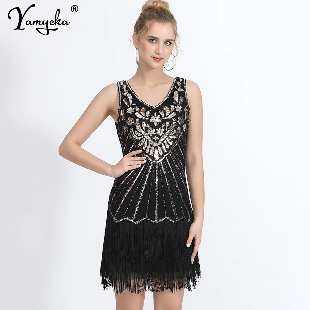 Sexy vintage mini black tassel sequin summer dress women evening  party dresses 2025 woman backless prom short dresses vestidos