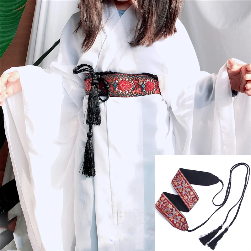 Japanese Traditional Costumes for Women Kimono Obi Vintage Ukiyoe Floral Embroidery Yukata Belt Tassel Japan Fashion Street Wear