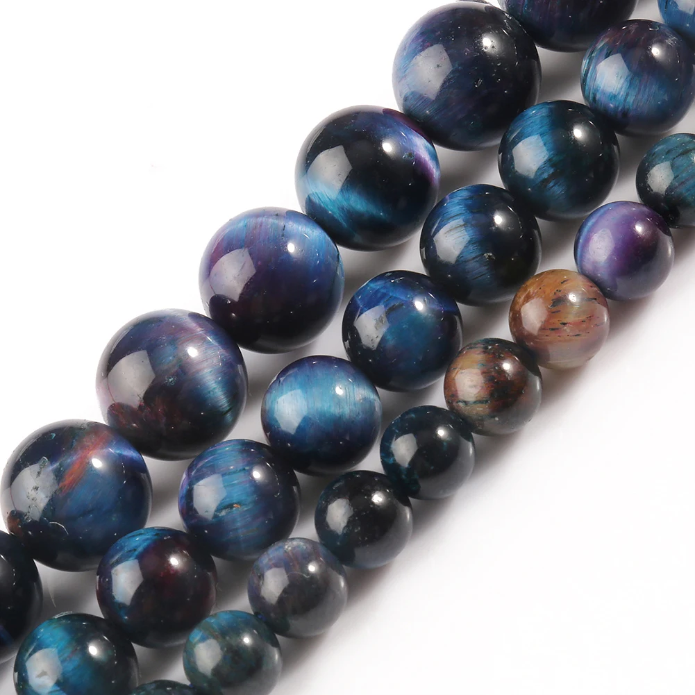 6/8mm AAA Natural Purple Blue Tiger Eye Round Loose Spacer Stone Beads for Jewelry Making DIY Gift Bracelets Necklace Wholesale