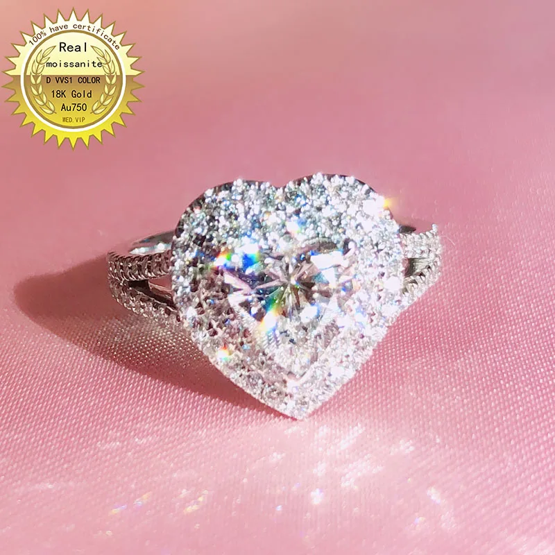 

100%18K goldr ring 2ct D VVS moissanite ring Engagement&Wedding Jewellery with certificate 0018