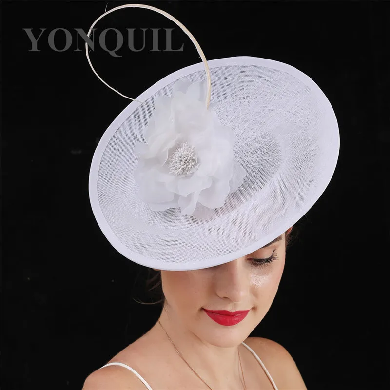 Women Blue Fascinator Wedding Hat Chic Ladies Bride Big Headwear With Fancy Flower Wedding Headpiece Veils Hair Clip Accessories