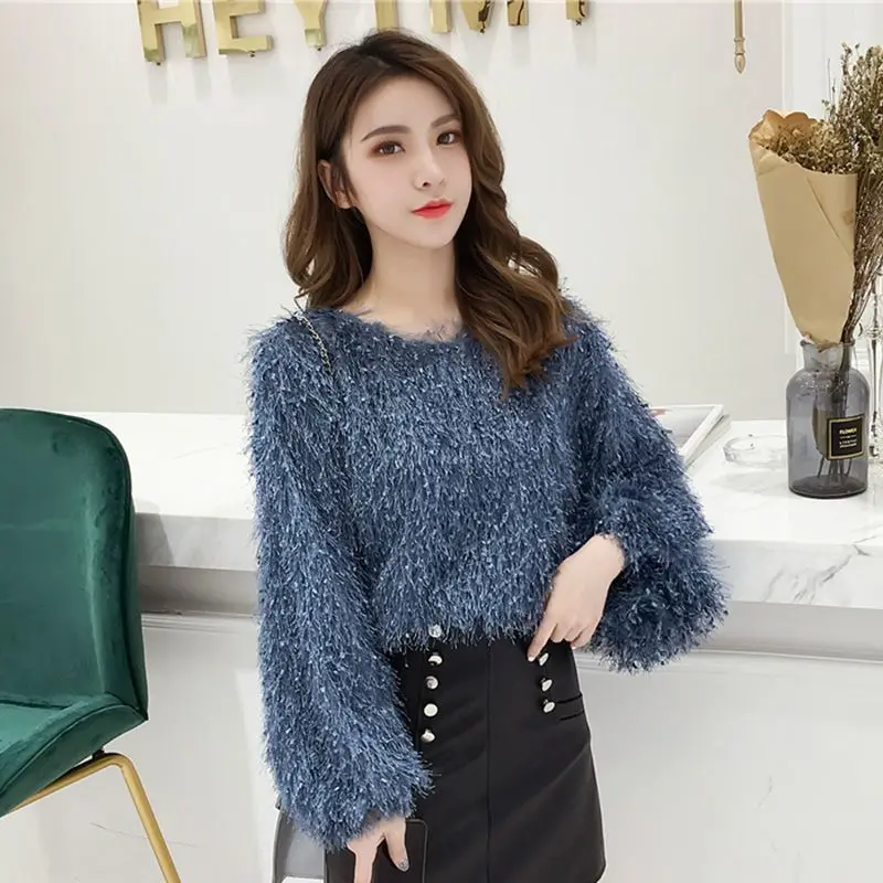 Blouse Women Autumn Crew Neck Long Sleeve Tassel Sweater Women\'s Top Blusas Ropa De Mujer