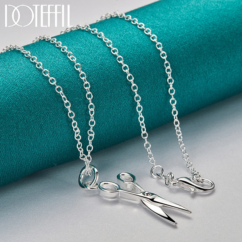 DOTEFFIL 925 Sterling Silver 16-30 Inch Chain Scissors Pendant Necklace For Woman Fashion Wedding Engagement Party Charm Jewelry