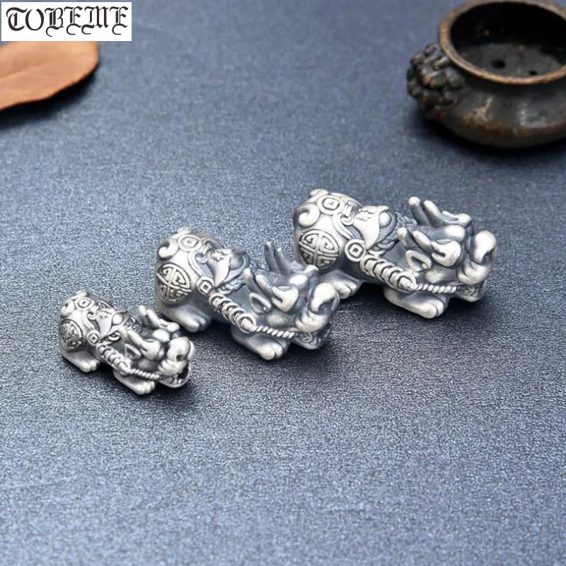 100% 3D 999 Silver Pixiu Beads Vintage Pure Silver Treasure Bead Fengshui Wealth Pixiu Beads DIY Bracelet