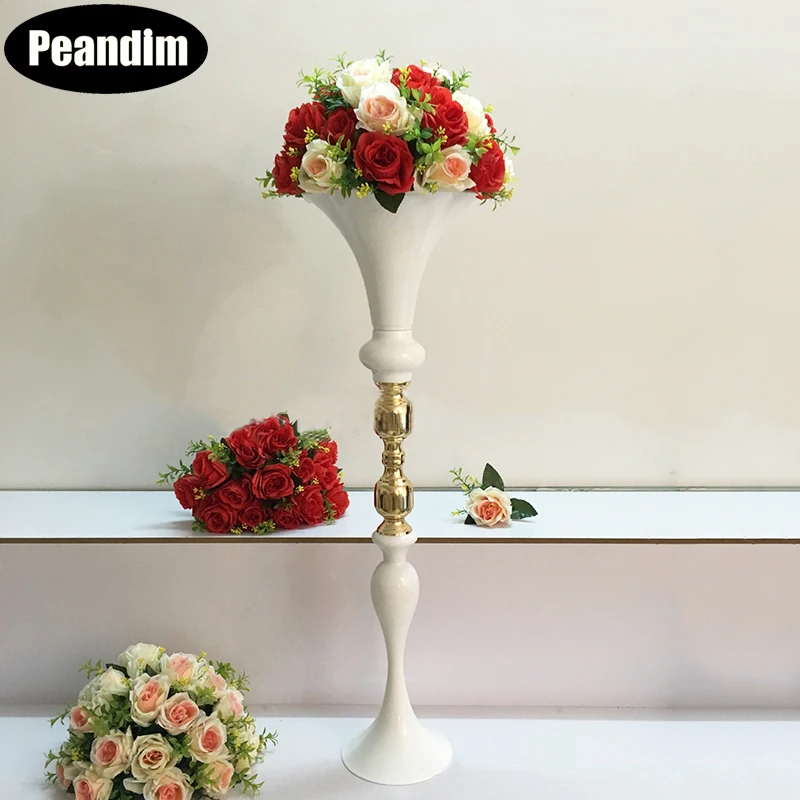 PEANDIM 10PCS White Flower Vase Trumpet Shape Vase Wedding Table Centerpieces Party Road Lead Flower Stand  Hotel Flower Rack