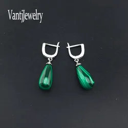 Elegant Natural Green Malachite Earrings Sterling 925 Silver Gemstone Jewelry for Woman Lady Wedding Party Gift