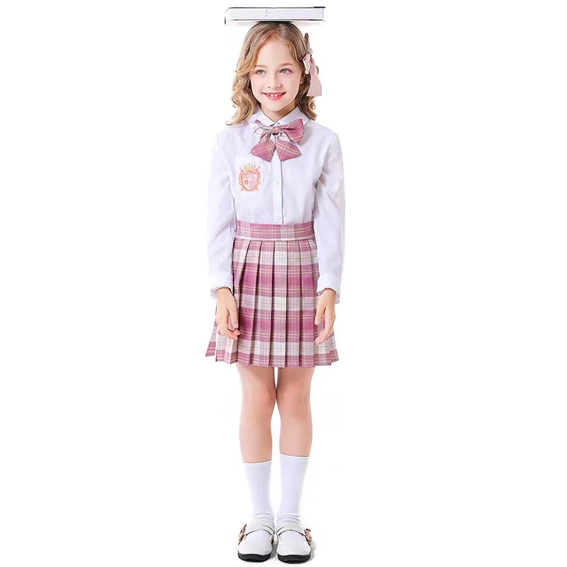 Blauwe Plaid Top + Rokken School Meisje Cosplay Kids Kinderen Halloween Student Uniform Kostuum Carnaval Purim Rollenspel Party Dress