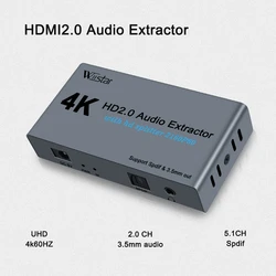 1x2 HD Splitter Spdif 3.5MM Audio Extractor HDMI 2.0 Ultra 4K 1 in 2 Out 4K60HZ HDR 3D Full HD 1080P With power adapter