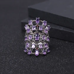 GEM'S BALLETTO di Lusso 7.44Ct Naturale Ametista Anelli di Barretta Dell'argento Sterlina 925 Della Pietra Preziosa Anello Dell'annata Per Le Donne Monili di Cerimonia Nuziale