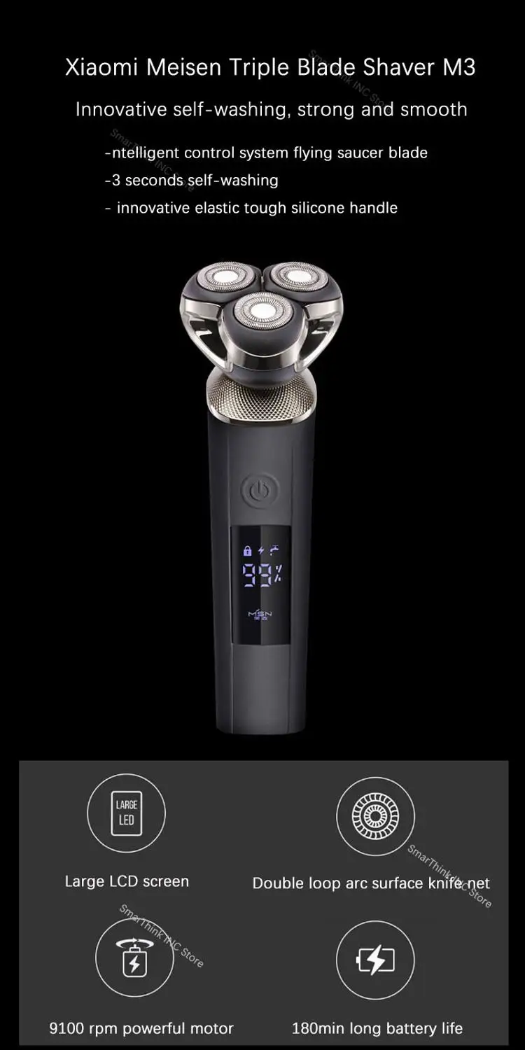 Xiaomi MSN Smart Electric Shaver Large LCD Screen Cordless Type-C Rechargeable Waterproof Dry Wet Shave