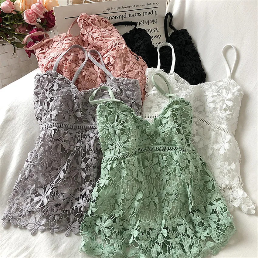 

New Fashion Summer Sexy Women Lace Vest Solid V-neck Tank Summer Outfits Lady Short Paragraph Crop Top Tanks Bottomings WZ1654