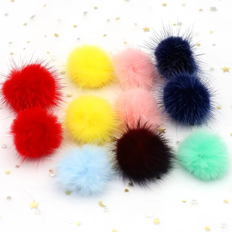 30/35mm Mink Pompon Fur Balls Pompoms for Ring Key Chain Shoes Hats Bags Fluffy Pom Pon DIY Hand Ornaments Crafts Accessories