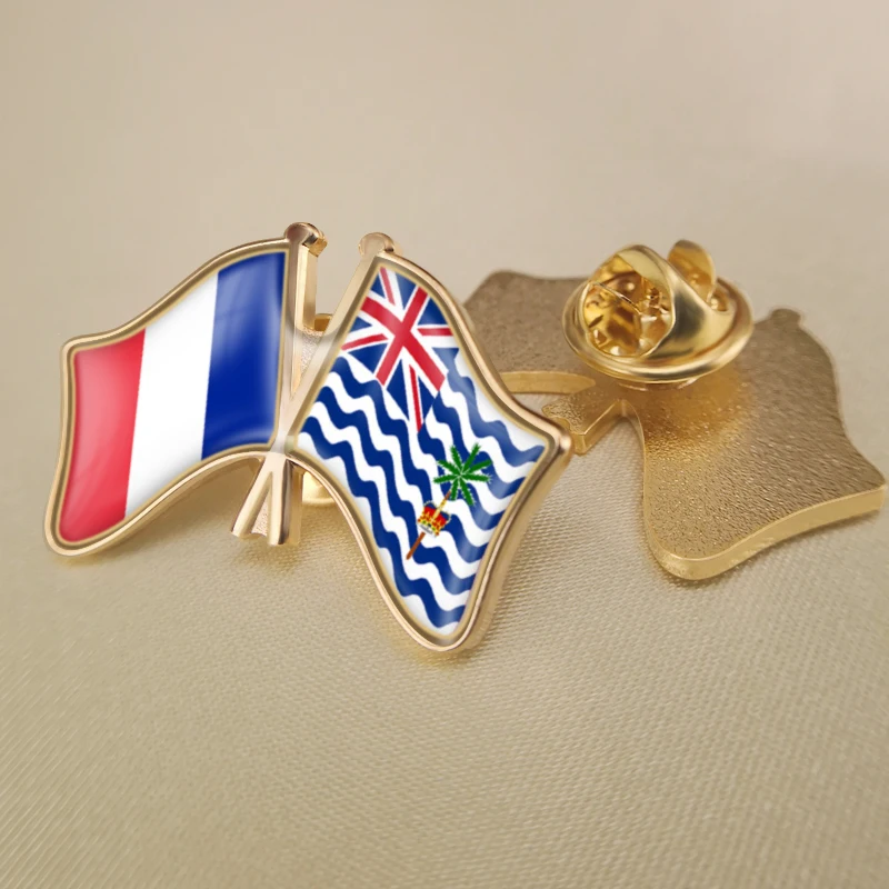 France and British Indian Ocean Territory Crossed Double Friendship Flags Lapel Pins Brooch Badges