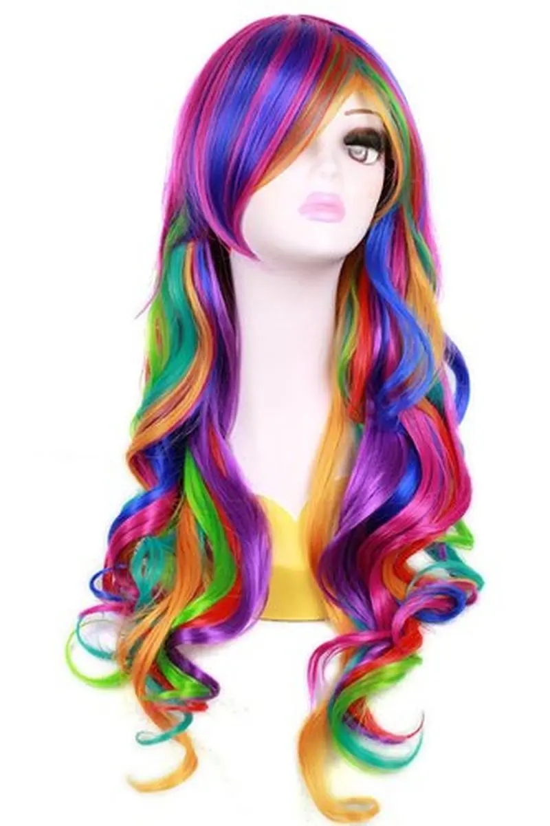 Regenboog Pruiken Voor Vrouwen 24 Inch Lange Synthetische Drag Pruik Kleurrijke Pruiken Voor Cosplay Kostuum Party