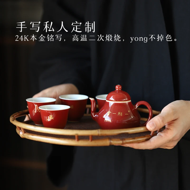 ★at the beginning of the jingdezhen ruby red pot hand little teapot private custom ceramic tea set household single pot