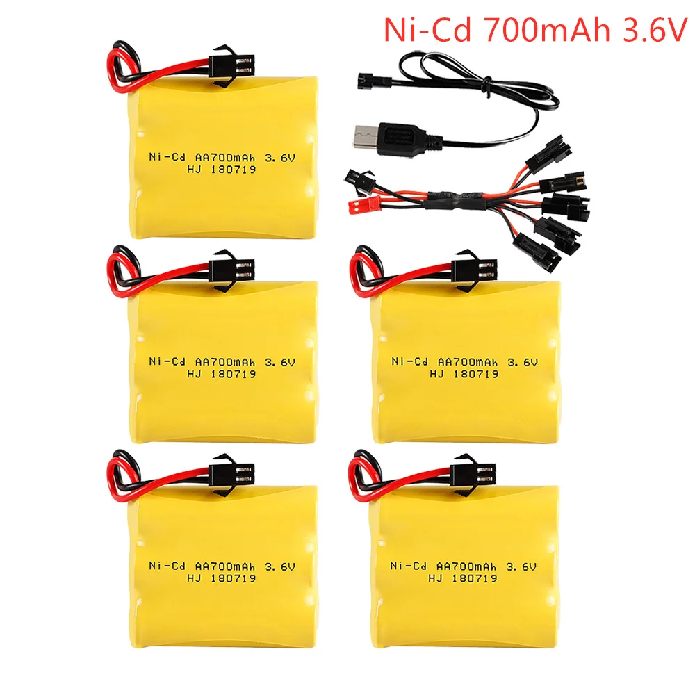 3.6V 700/1400/1800mah akumulator NICD i kabel do ładowarki USB zestaw na zabawki elektryczne samochód statek Model robota akumulator AA Pack