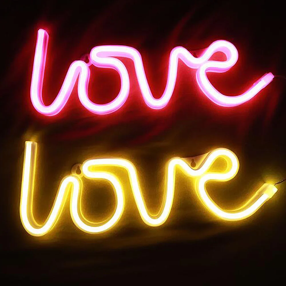 LED Neon Light Wall Sign Love Shape Night Light USB Battery Powered Neon Night Lamp Bedroom Home Decor Valentine\'s Day Gifts