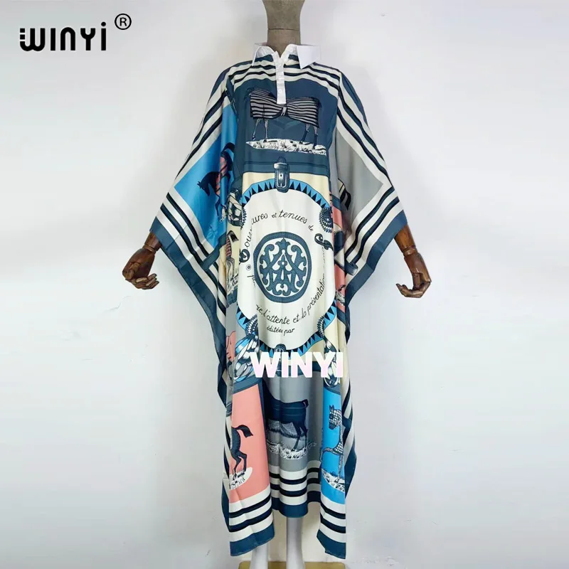 

Saudi Arabi Traditional Fashion Printed Silk مسلم مجموعات For Lady Floor Length Ropa European Batwing Sleeve Caftan Maxi Dresses