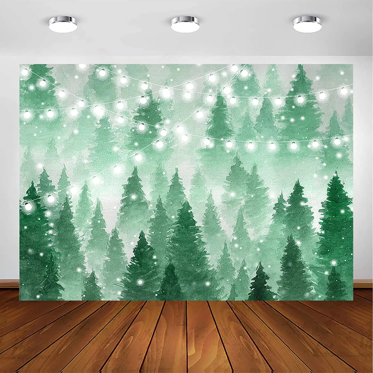 Flash Green Oil Painting Forest Backdrop Christmas Tree Background Xmas Nature Watercolour Tree Kids Newborn Baby Portrait Party