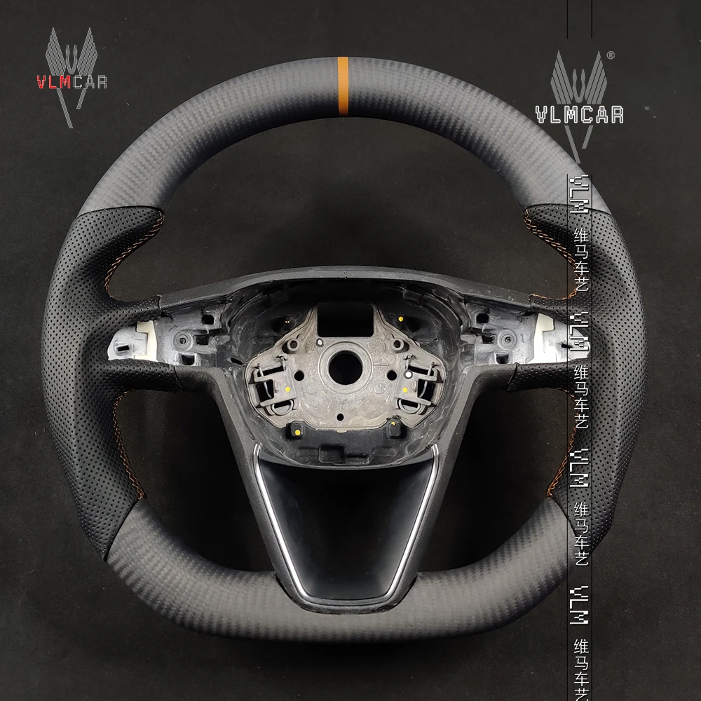 VLMCAR-Private Custom Carbon Fiber Steering Wheel, Seat Leon Cupra R ST Ateca FR MK3 with Paddles Holes Fit All Model Year