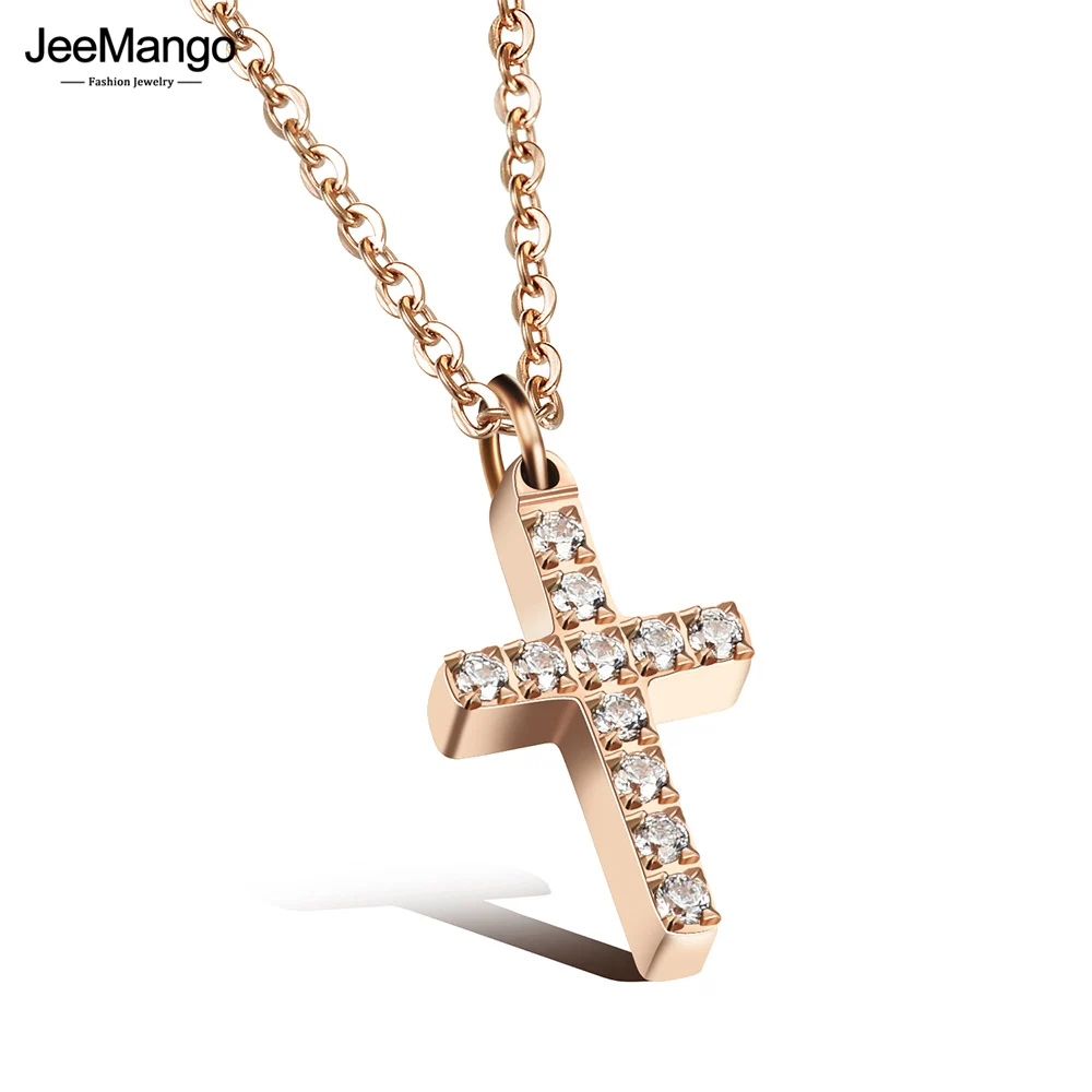 JeeMango Retro Kreuz Unisex Anhänger Halskette Klassische 316L Edelstahl Mit Zirkonia Frauen Männer Schmuck 2 Farben OGX1111