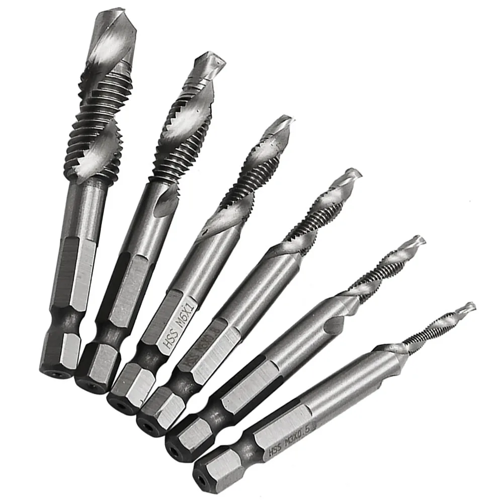 Filo M3 M4 M5 M6 M8 M10 Vite Tap Drill Bit HSS Rubinetti Svasatura Sbavare Metrica In Acciaio Ad Alta Velocità 1/4 IN Cambio Rapido Hex Shank