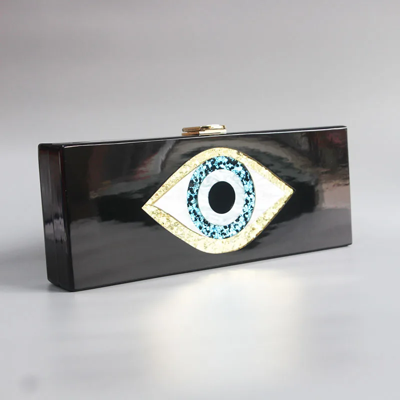 Handbag Women Brand Evil Eye Cartoon Evil Eye Party Bag Solid Black Pearl White 25 Cm X 10 Cm Long Size Acrylic Box Clutches Bag