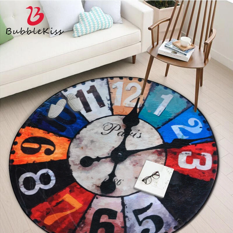 

Bubble Kiss Round Carpets For Living Room Retro Style Rugs Clock Pattern Modern Home Carpet Bedroom Decor Soft Non-slip Area Rug