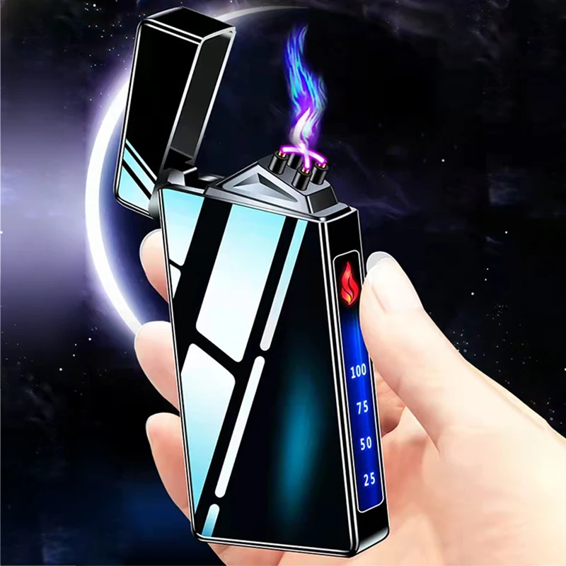 

New Electric Double Plasma Arc Lighter, Windproof, Electronic, USB Recharge, Cigarette Smoking, Metal, Gift,