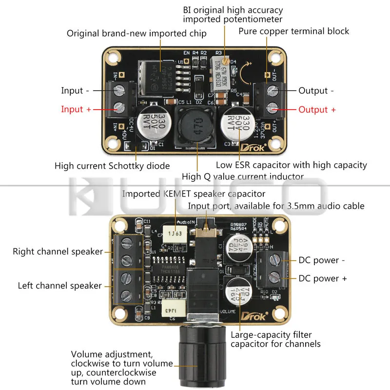 5V Audio Amplifier 5W+5W Stereo Class D Power Amp Board & Buck Converter DC 4V-40V to DC 1.23V-37V Power Supply Module