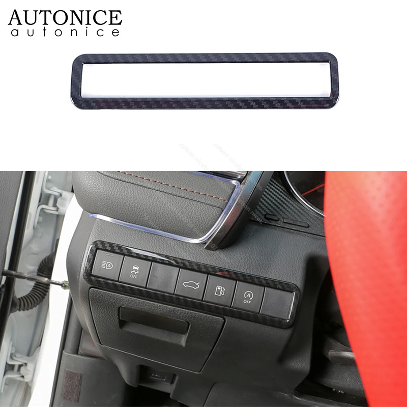 Carbon fiber grain ABS headlight switch Decorative covers trim fit For toyota Camry 2018 water transfer printing 2018-2019